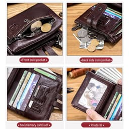 image-BULLCAPTAIN RFID Genuine Leather Man Wallet Coin Purse Small Mini Card Holder Chain PORTFOLIO Portomonee Male Walet Pocket