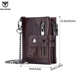 image-BULLCAPTAIN RFID Genuine Leather Man Wallet Coin Purse Small Mini Card Holder Chain PORTFOLIO Portomonee Male Walet Pocket