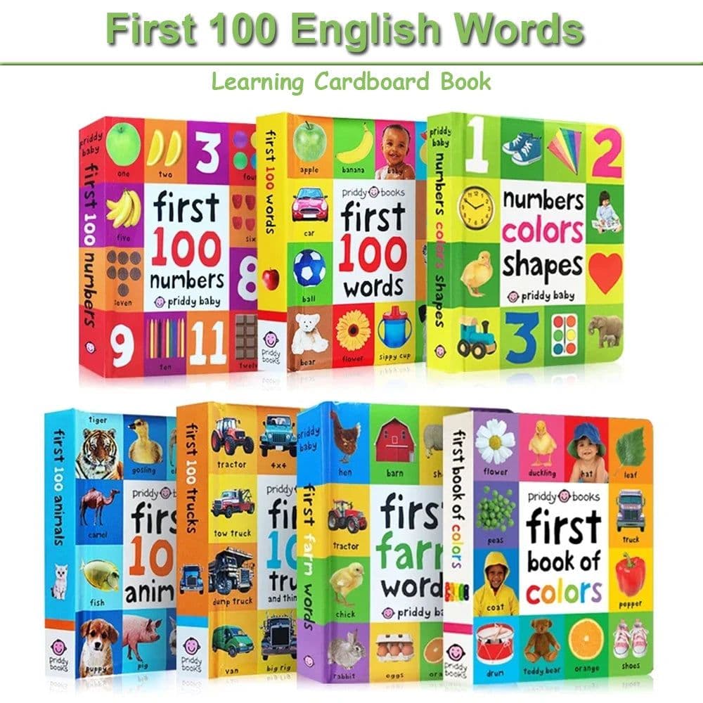 image-First 100 English Words Learning Books for Kids Animals Colors Numbers Language Teaching Aids Picture Cardboard Book Montessori
