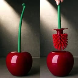 image-Red Toilet brush toilet holder bathroom accessories Creative Lovely Cherry Shape Lavatory Brush Toilet Brush Holder Set