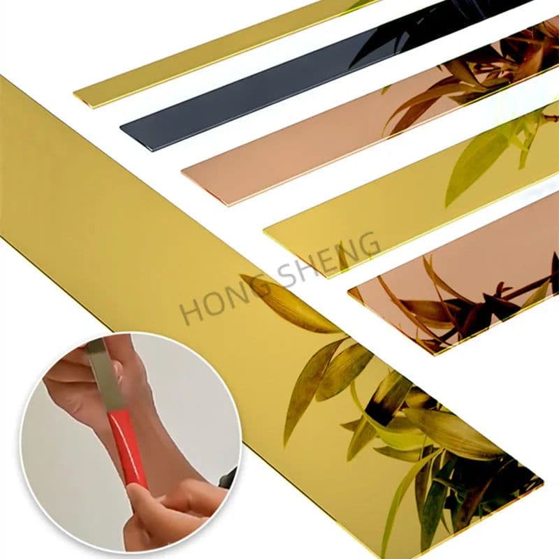 image-1 Roll 2.44m Gold Wall Sticker Stainless Background TV Wall Ceiling Edge Strip Waist Line Plane Tile Sticker Room Decoration