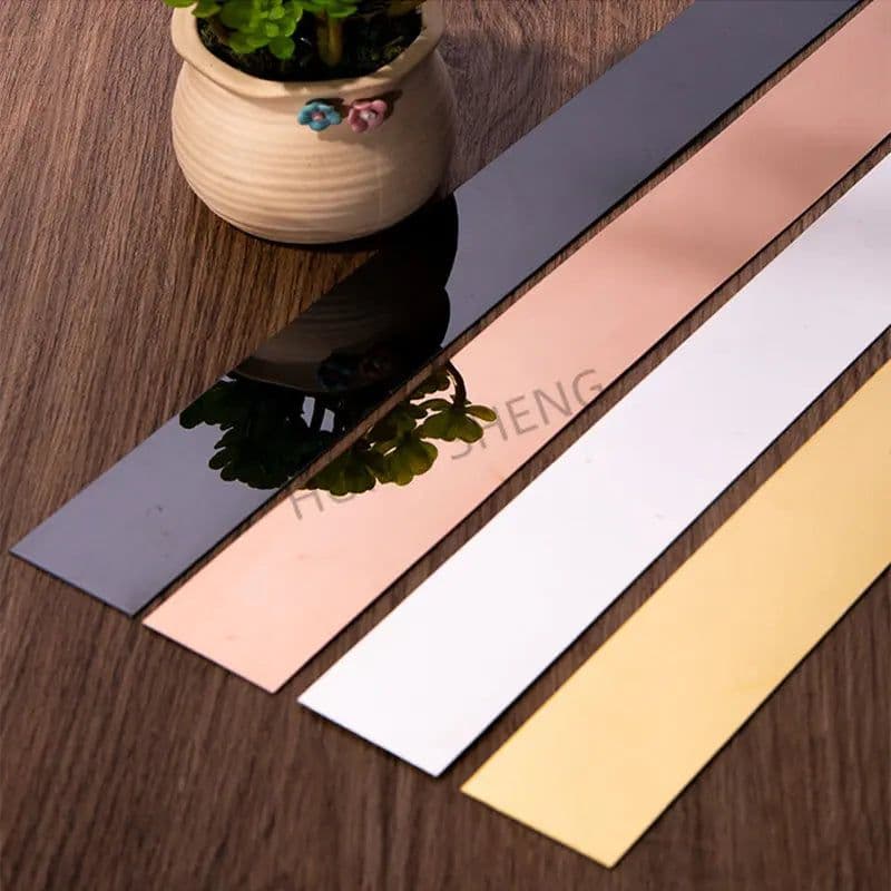image-1 Roll 2.44m Gold Wall Sticker Stainless Background TV Wall Ceiling Edge Strip Waist Line Plane Tile Sticker Room Decoration