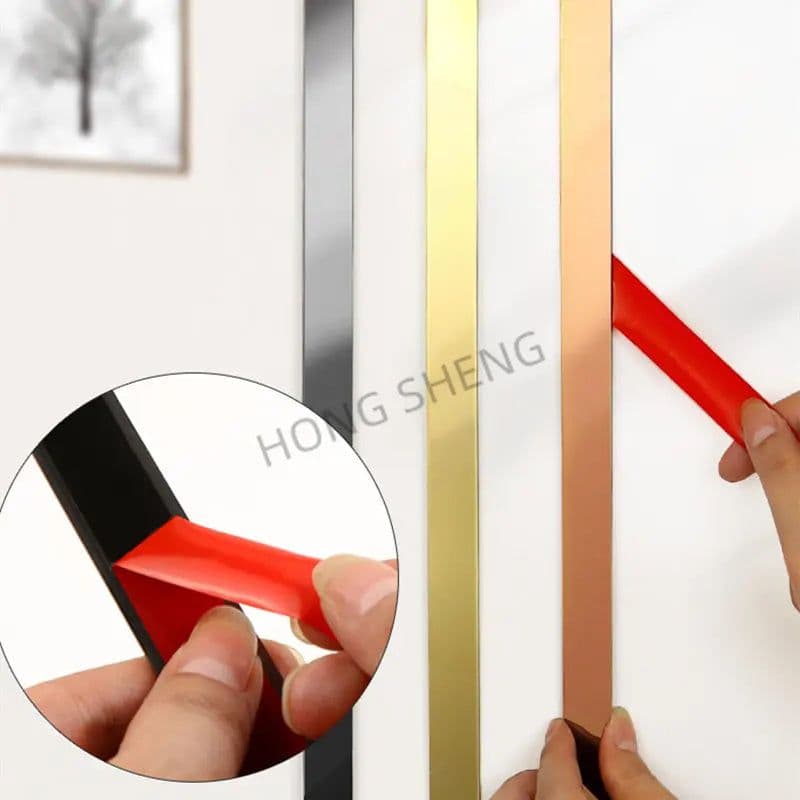 image-1 Roll 2.44m Gold Wall Sticker Stainless Background TV Wall Ceiling Edge Strip Waist Line Plane Tile Sticker Room Decoration