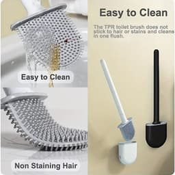 image-Hanging Silicone Toilet Brush Cleaner with Long Handle Flexible Cleaner Bathroom Brush Quick Drying Holder Bathroom Accessories