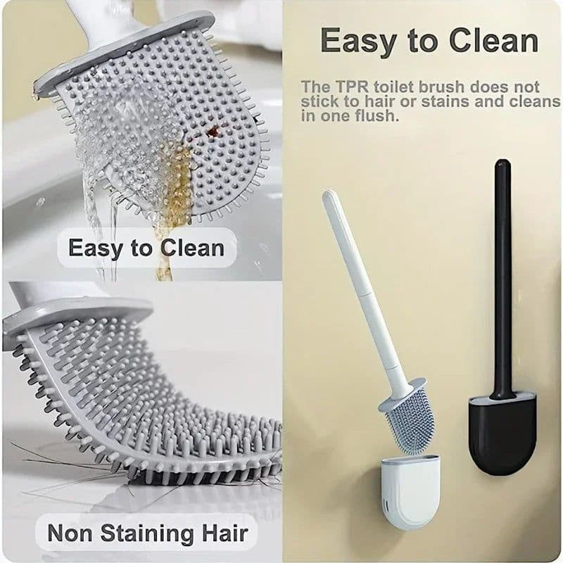 image-Hanging Silicone Toilet Brush Cleaner with Long Handle Flexible Cleaner Bathroom Brush Quick Drying Holder Bathroom Accessories