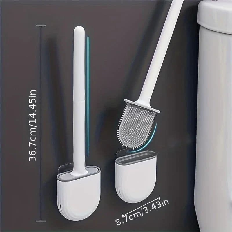 image-Hanging Silicone Toilet Brush Cleaner with Long Handle Flexible Cleaner Bathroom Brush Quick Drying Holder Bathroom Accessories