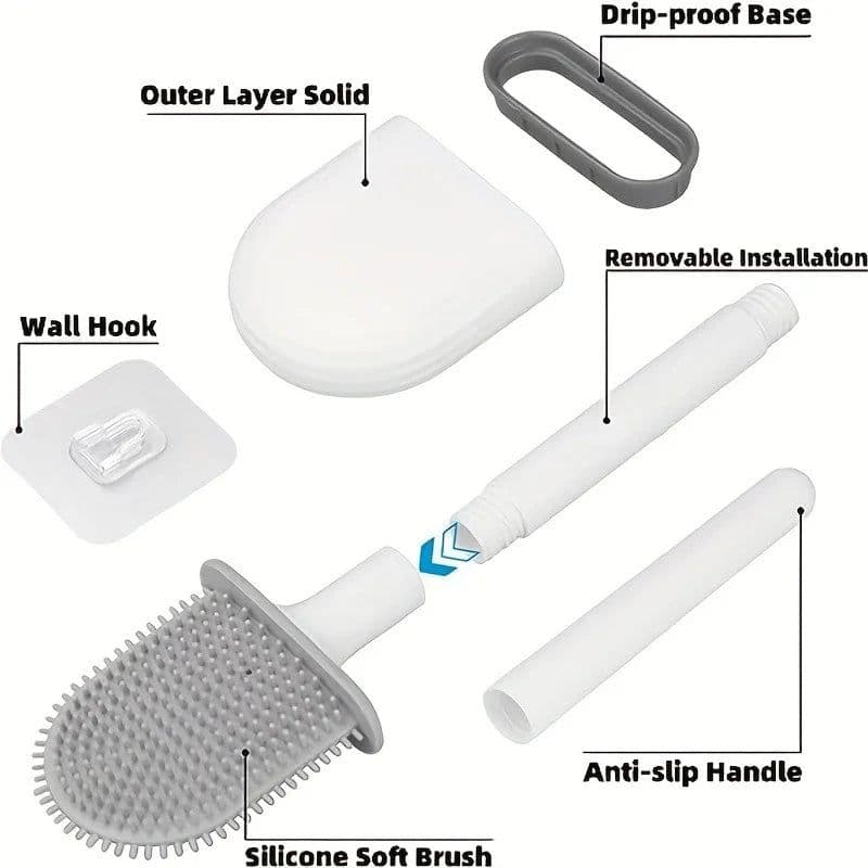 image-Hanging Silicone Toilet Brush Cleaner with Long Handle Flexible Cleaner Bathroom Brush Quick Drying Holder Bathroom Accessories