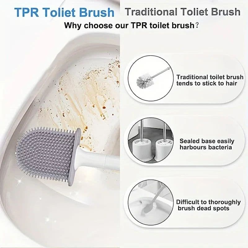 image-Hanging Silicone Toilet Brush Cleaner with Long Handle Flexible Cleaner Bathroom Brush Quick Drying Holder Bathroom Accessories