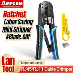 image-AMPCOM rj45 crimper RJ11 RJ45 Crimping Tool Ethernet Network LAN Cable Crimper Cutter Stripper Plier for 6P 8P RJ-11/RJ-12 RJ-45