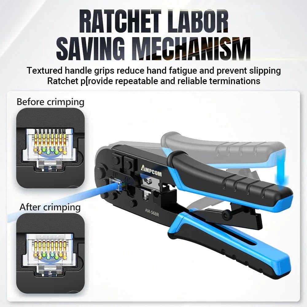 image-AMPCOM rj45 crimper RJ11 RJ45 Crimping Tool Ethernet Network LAN Cable Crimper Cutter Stripper Plier for 6P 8P RJ-11/RJ-12 RJ-45