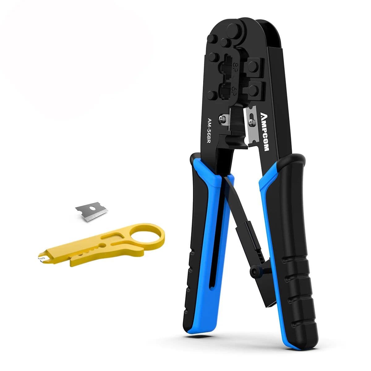 image-AMPCOM rj45 crimper RJ11 RJ45 Crimping Tool Ethernet Network LAN Cable Crimper Cutter Stripper Plier for 6P 8P RJ-11/RJ-12 RJ-45