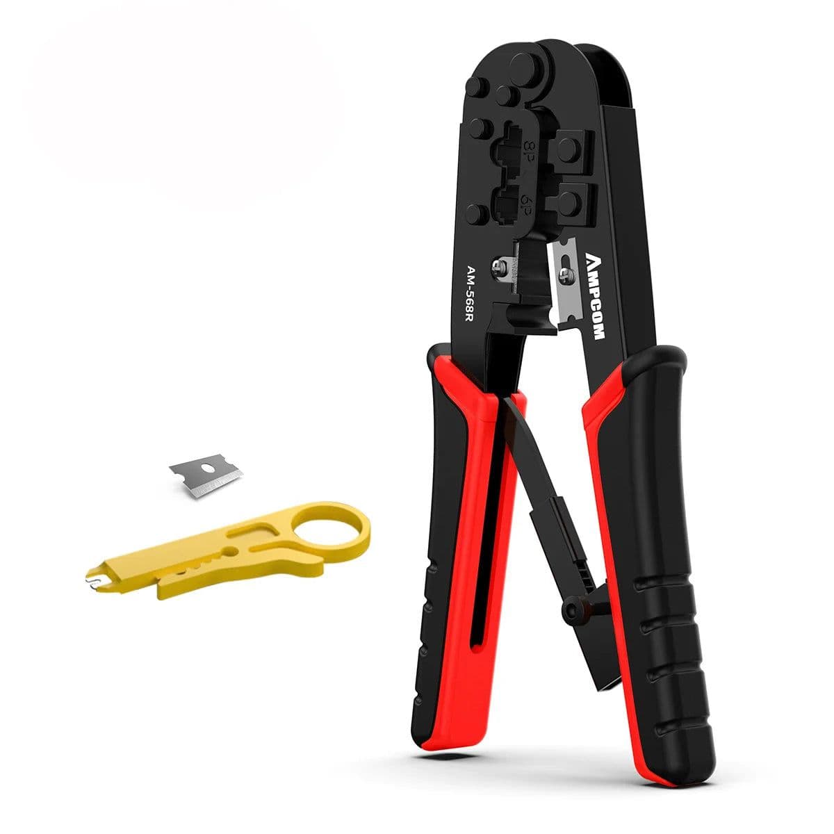 image-AMPCOM rj45 crimper RJ11 RJ45 Crimping Tool Ethernet Network LAN Cable Crimper Cutter Stripper Plier for 6P 8P RJ-11/RJ-12 RJ-45