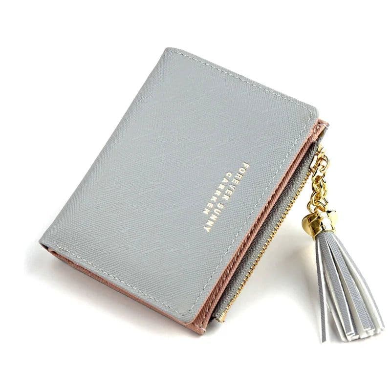 image-Women Square Short Wallet Crossed Grain PU Leather Tassel Zipper Coin Purse Mini Money Bag Girls Small Cute Pink Card Holder