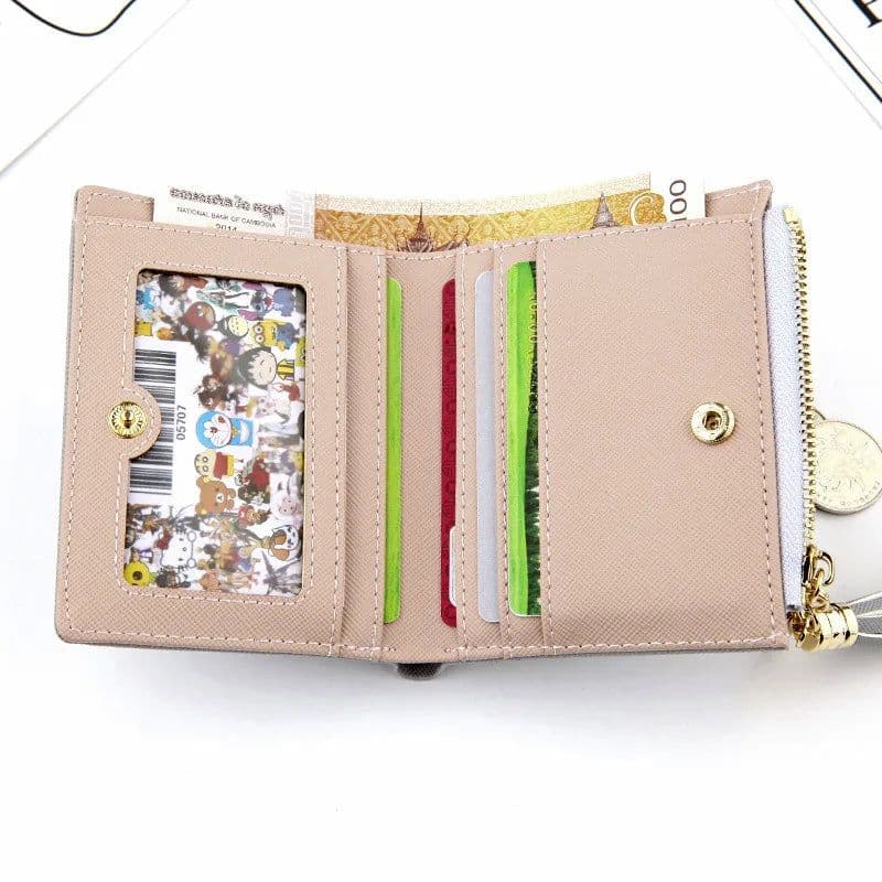 image-Women Square Short Wallet Crossed Grain PU Leather Tassel Zipper Coin Purse Mini Money Bag Girls Small Cute Pink Card Holder