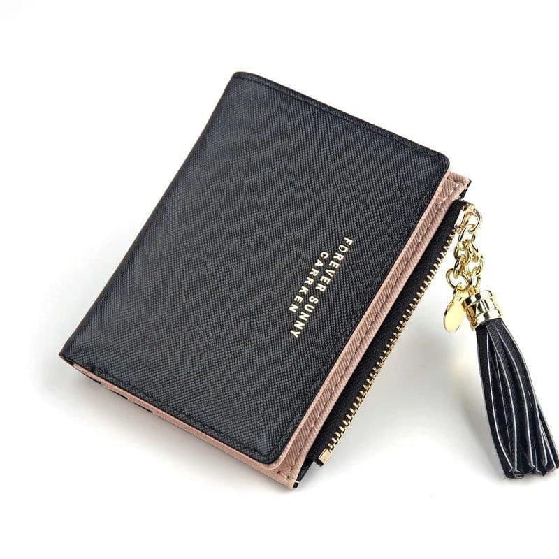 image-Women Square Short Wallet Crossed Grain PU Leather Tassel Zipper Coin Purse Mini Money Bag Girls Small Cute Pink Card Holder
