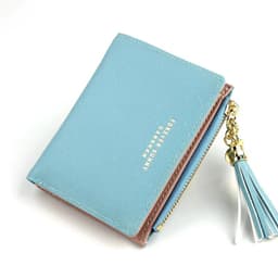 image-Women Square Short Wallet Crossed Grain PU Leather Tassel Zipper Coin Purse Mini Money Bag Girls Small Cute Pink Card Holder