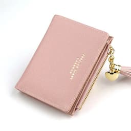 image-Women Square Short Wallet Crossed Grain PU Leather Tassel Zipper Coin Purse Mini Money Bag Girls Small Cute Pink Card Holder