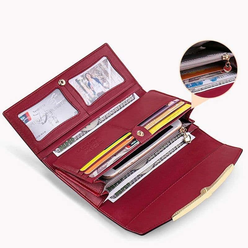 image-Womens Wallets Carteras Para Mujer Long Purse for Women with Cell Phone Pocket Luxury Designer Leather Wallet RFID Protect