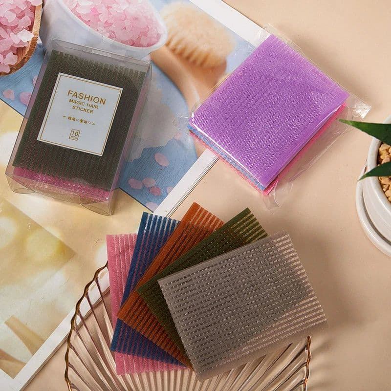 image-10Pcs Novel Front Hair Fringe Fashion Stabilizer Makeup Sticker Pad Patch Pastel Clip Bangs Magic Tape Fringe Girls Gifts