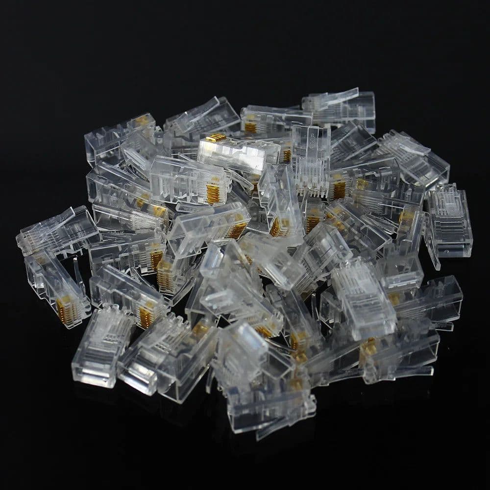 image-OULLX 20/50/100PCS RJ45 Ethernet Cables Module Plug Network Connector RJ-45 Crystal Heads Cat5 Cat5e Gold Plated Network Cable