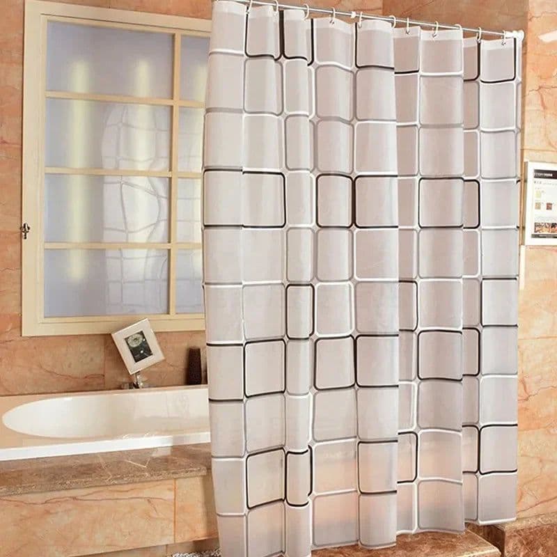 image-Bathroom Shower Curtains Waterproof Bath Curtain PEVA Modern Geometric Plaid Pattern Farmhouse Home Decoration Translucent