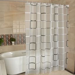 image-Bathroom Shower Curtains Waterproof Bath Curtain PEVA Modern Geometric Plaid Pattern Farmhouse Home Decoration Translucent