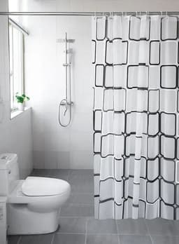image-Bathroom Shower Curtains Waterproof Bath Curtain PEVA Modern Geometric Plaid Pattern Farmhouse Home Decoration Translucent