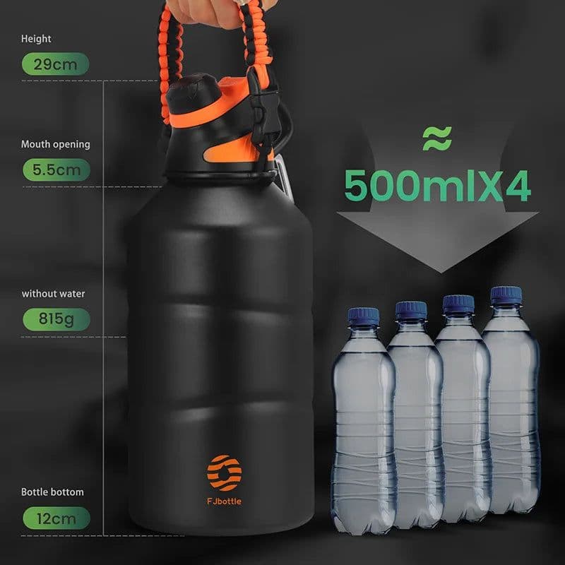 image-FEIJIAN Thermos Bottle 1.9L Large Capacity Stainless Steel Thermal Water Bottle Cold and Hot Vacuum Flask With rope Gym
