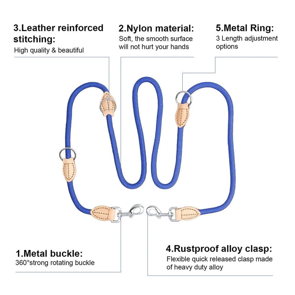 image-2nd Multipurpose Big Dog Double Leash Generation Medium Adjustable and Nylon Luxury Hands Free Leash for 2 Dogs