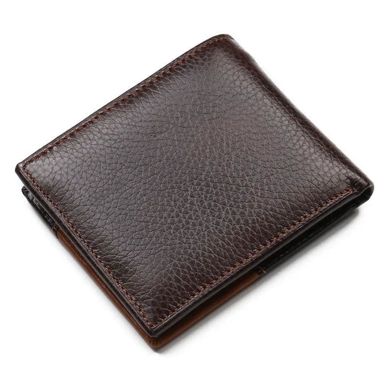 image-100% Cow Genuine Leather Men Wallet Many Departments Short Bifold Man Wallets Zipper Coin Pocket Card Holder Purses Male Wallets