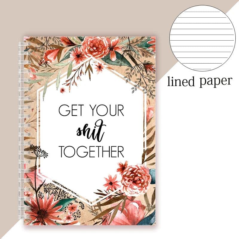 image-Spiral Notebook Get Tour Shit Together Floral Cover Motivational Unique Note Book Budget Checklist Journal Diary Inspiring Quote