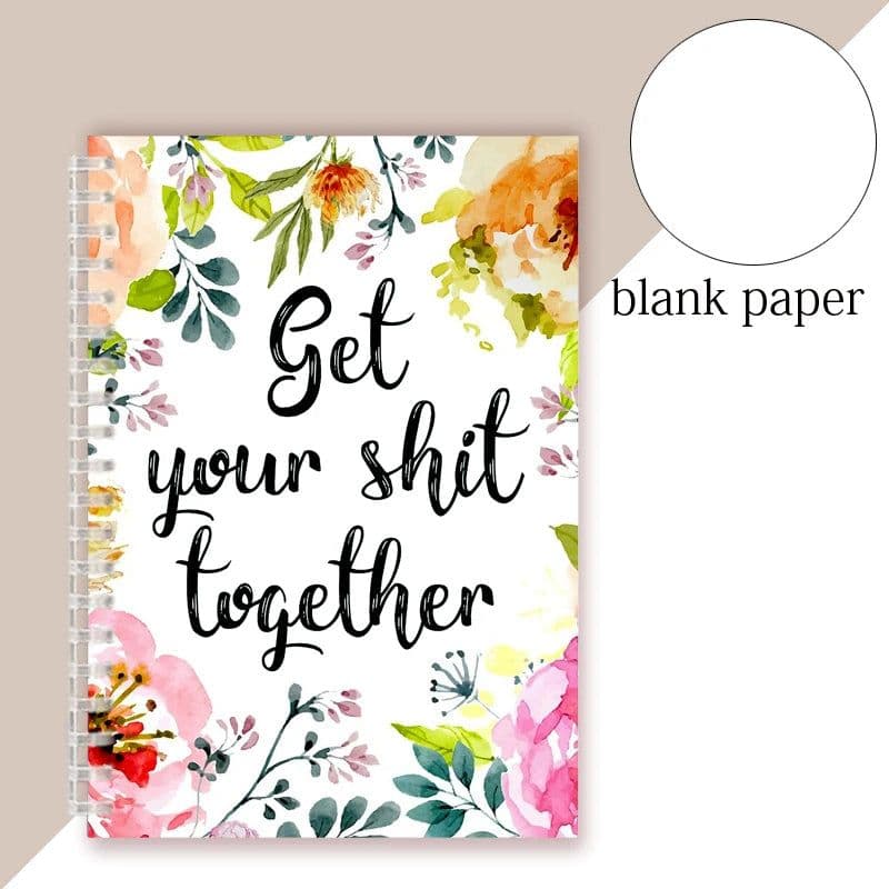 image-Spiral Notebook Get Tour Shit Together Floral Cover Motivational Unique Note Book Budget Checklist Journal Diary Inspiring Quote