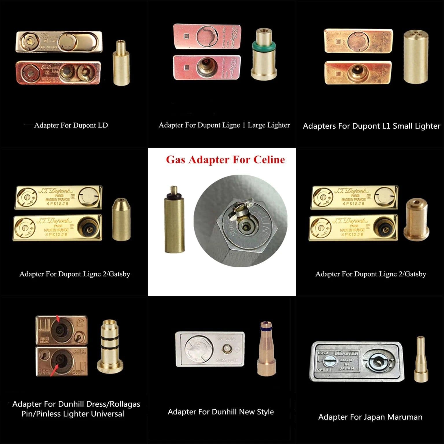 image-New 9 In 1 Brass Copper Gas Refill Adapter For Dunhill Dupont & Other Lighters Reusable Durable Lighter Repair Gadgets Wholesale