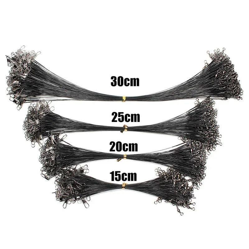 image-Aorace 20PCS Anti Bite Steel Fishing Line Steel Wire Leader With Swivel Fishing Accessory Lead Core Leash Fishing Wire 15CM-50CM