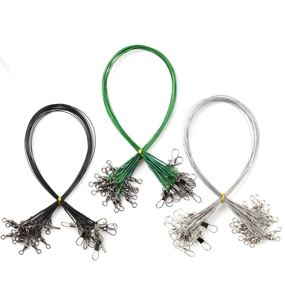 image-Aorace 20PCS Anti Bite Steel Fishing Line Steel Wire Leader With Swivel Fishing Accessory Lead Core Leash Fishing Wire 15CM-50CM