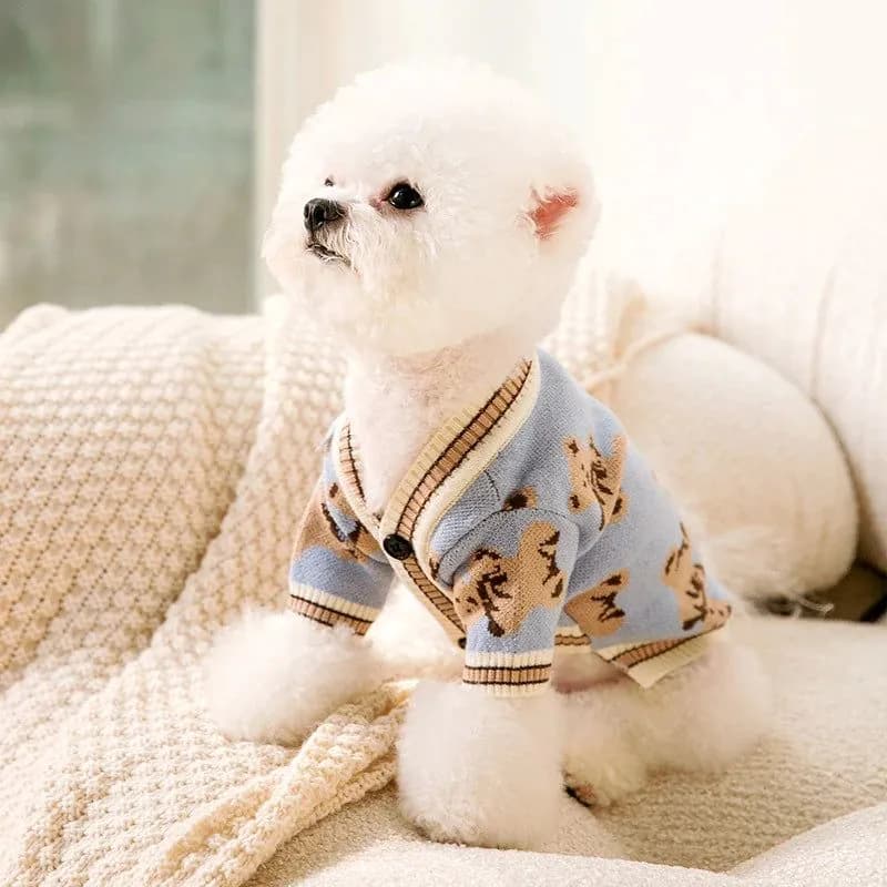 image-Luxury Cardigan Dog Sweaters Winter Warm Dog Clothes Chihuahua French Bulldog Clothing Pet Coat Jacket Pet Items Knitted Sweater