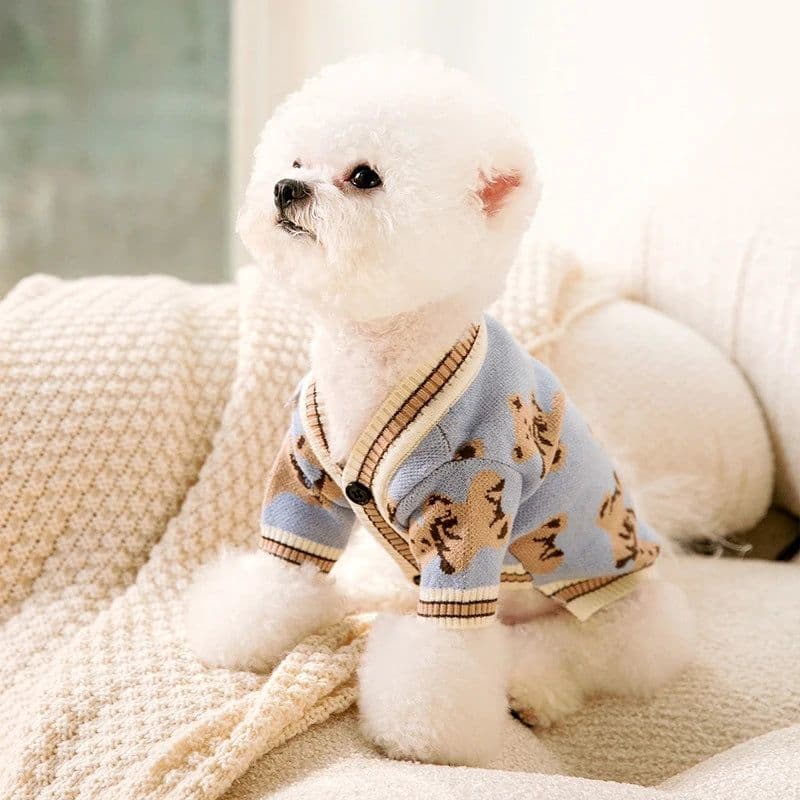 image-Luxury Cardigan Dog Sweaters Winter Warm Dog Clothes Chihuahua French Bulldog Clothing Pet Coat Jacket Pet Items Knitted Sweater