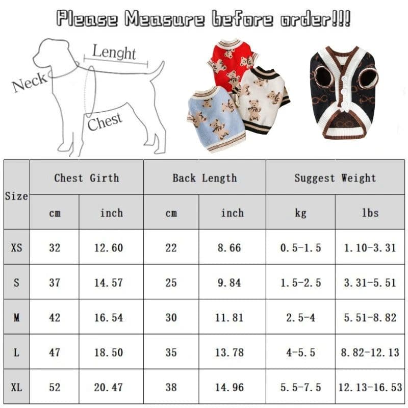 image-Luxury Cardigan Dog Sweaters Winter Warm Dog Clothes Chihuahua French Bulldog Clothing Pet Coat Jacket Pet Items Knitted Sweater