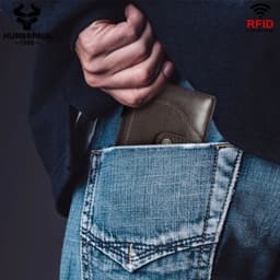 image-Genuine Leather Small Money Wallets for Men RFID Protected Pop Up Credit Card Holder Aluminium Smart Wallet with Money Clip