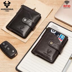 image-Genuine Leather Small Money Wallets for Men RFID Protected Pop Up Credit Card Holder Aluminium Smart Wallet with Money Clip