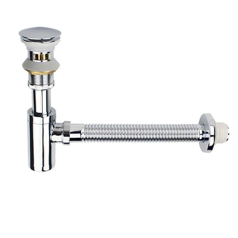 image-35cm flexible pipe Basin Bottle Trap Brass Bathroom Sink Siphon Drains with Pop Up Drain Black or chrome P-TRAP Pipe Waste