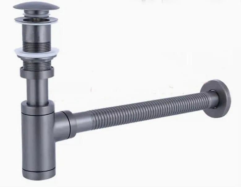 image-35cm flexible pipe Basin Bottle Trap Brass Bathroom Sink Siphon Drains with Pop Up Drain Black or chrome P-TRAP Pipe Waste