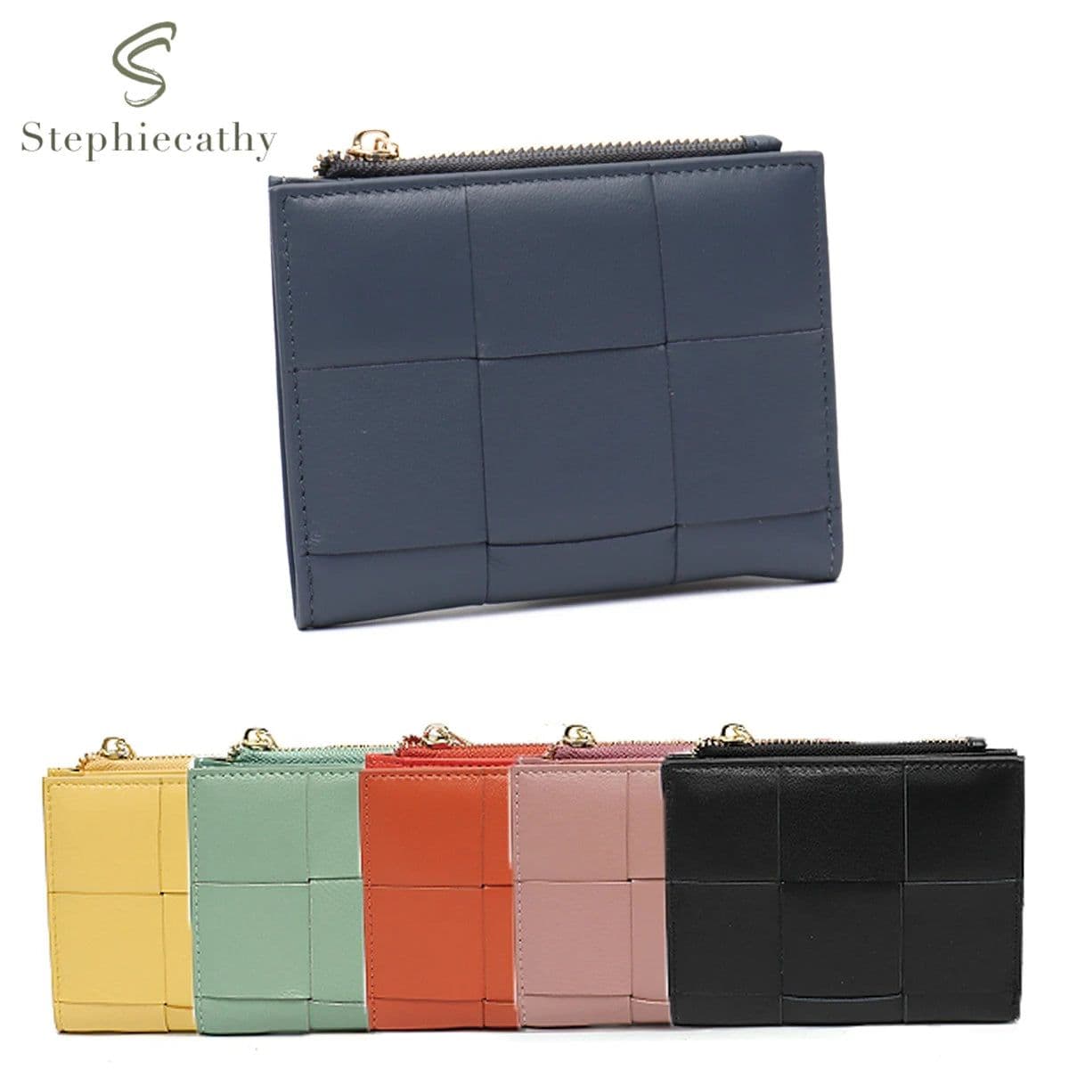 image-Luxury Brand Genuine Leather Woven Short Wallet Women Natural Lambskin Bifold Zip Coin Purse Multi Card Slots Pockets Cash Note