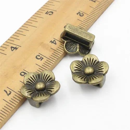 image-Onebeading Tibetan Silver Flower Slider Beads For Bracelet Necklace DIY Making Accessories 14x15mm Hole:Approx 3x10.5mm 30pcs