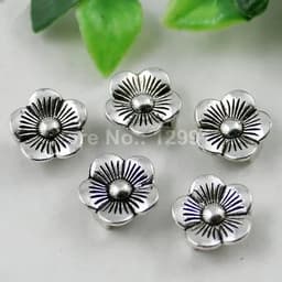 image-Onebeading Tibetan Silver Flower Slider Beads For Bracelet Necklace DIY Making Accessories 14x15mm Hole:Approx 3x10.5mm 30pcs