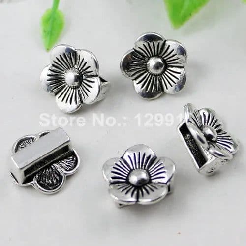 image-Onebeading Tibetan Silver Flower Slider Beads For Bracelet Necklace DIY Making Accessories 14x15mm Hole:Approx 3x10.5mm 30pcs