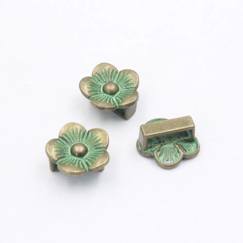image-Onebeading Tibetan Silver Flower Slider Beads For Bracelet Necklace DIY Making Accessories 14x15mm Hole:Approx 3x10.5mm 30pcs
