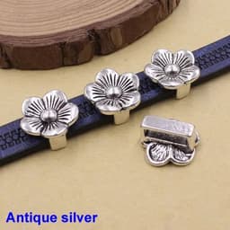 image-Onebeading Tibetan Silver Flower Slider Beads For Bracelet Necklace DIY Making Accessories 14x15mm Hole:Approx 3x10.5mm 30pcs