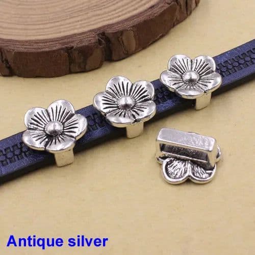 image-Onebeading Tibetan Silver Flower Slider Beads For Bracelet Necklace DIY Making Accessories 14x15mm Hole:Approx 3x10.5mm 30pcs