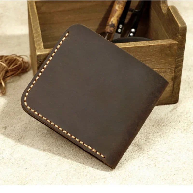 image-Fashion Genuine Leather Men's Wallet Retro Handmade Wallet for Men Durable Real Leather Purse for Men Coin Purse Wallet